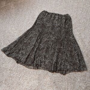 Chico's 100% Silk Brown Ditzy Dots Pattern Fully Lined Godet Panel Skirt